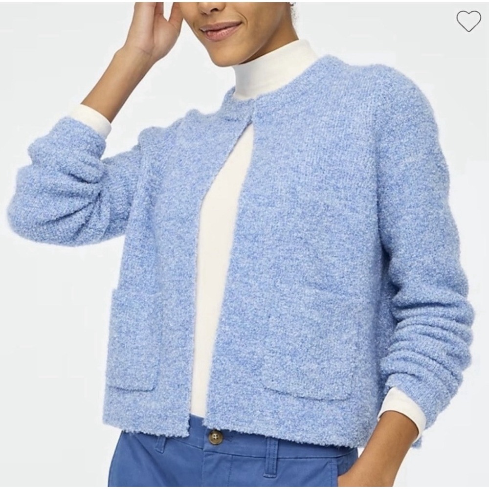 J.Crew Boucle Lady Cardigan Sweater Light Heather Sky Blue Wool Alpaca Women's L